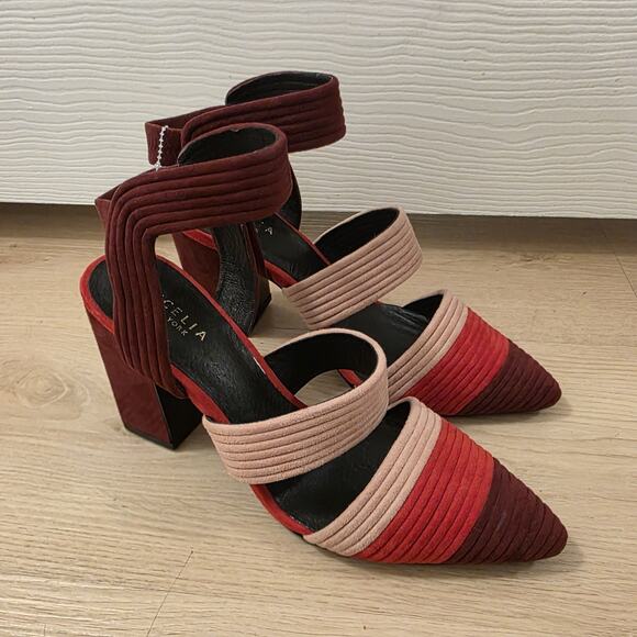 Anthropologie Cecelia New York Red Suede Colorblock Roxanne Heels Size 9 - Picture 3 of 9